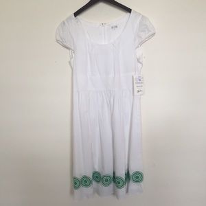 OLEG CASSINI-WHITE & GREEN SHORT SLEEVE DRESS